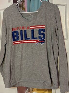 Fanatics Gray Buffalo Bills Long Sleeve Tee with Red & Blue Logo